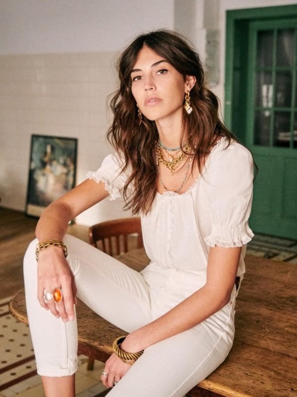 Sezane Ivory Lace-Trim Peasant Blouse - Picture 14 of 14